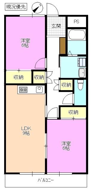 渚スクウェアビレッジ(2LDK/2階)の間取り写真