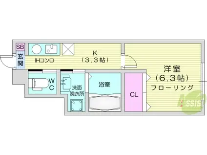グランビュール八木山本町(1K/1階)の間取り写真