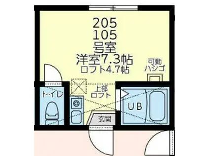 ユナイト山手マイエンフェルト(ワンルーム/2階)の間取り写真