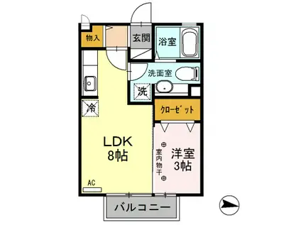 ルシール若松原(1LDK/2階)の間取り写真