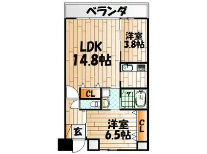 ルミナスAI八幡(2LDK/8階)の間取り写真