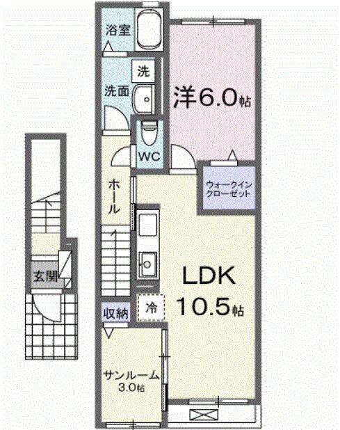 ヒューマンガーデン アンヴェル(1LDK/2階)の間取り写真
