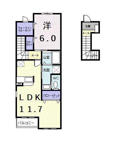 サンメゾンM B棟(1LDK/2階)の間取り写真