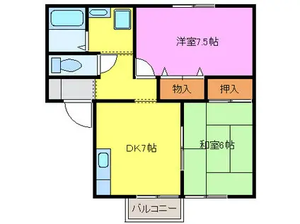 富山地鉄不二越上滝 朝菜町駅 徒歩39分 2階建 築28年(2DK/1階)の間取り写真