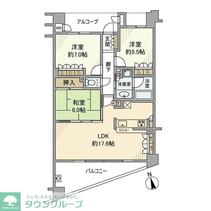ハイコート浜田山壱丁目(3LDK/1階)の間取り写真