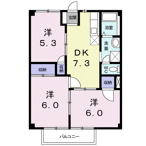 コンフォートヴィラS1(3DK/2階)の間取り写真
