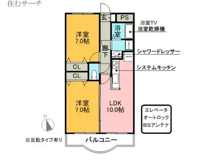 フォレストII(2LDK/4階)の間取り写真