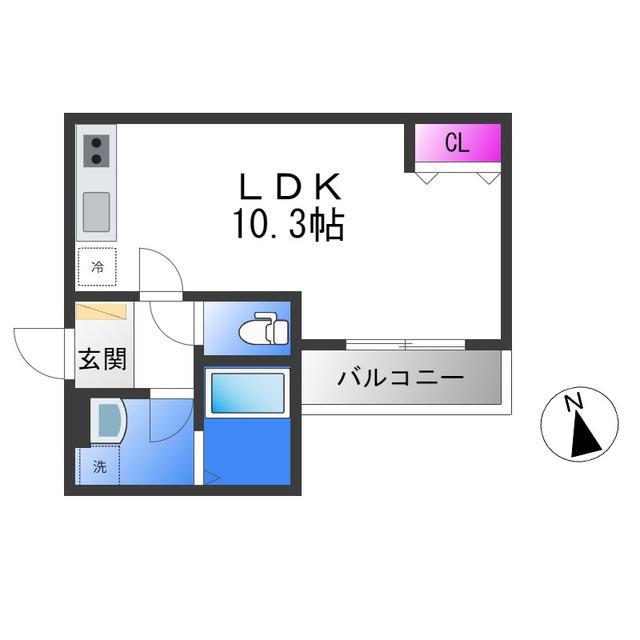 BADGE NAGASE イースト(ワンルーム/1階)の間取り写真