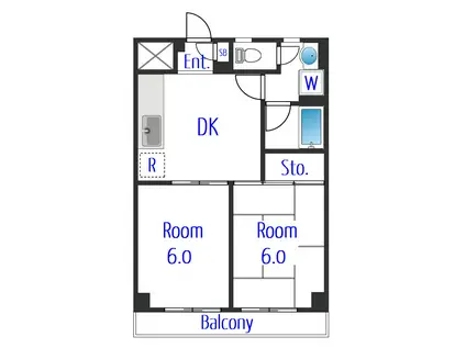 マインズビル(2DK/2階)の間取り写真