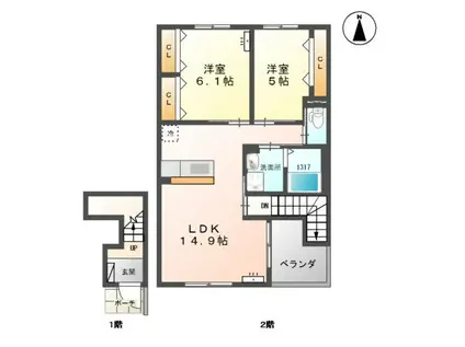 アヴァンス(2LDK/2階)の間取り写真