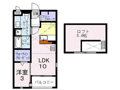 カレントA(1LDK/2階)の間取り写真