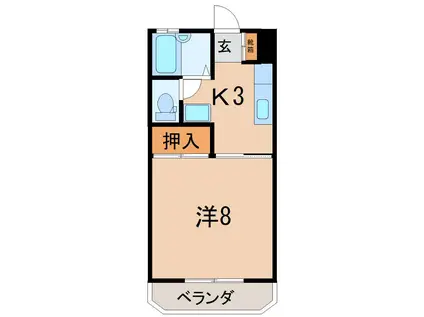 南ウィング(1K/1階)の間取り写真