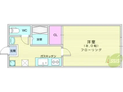 南仙台ハイツJ棟(1K/2階)の間取り写真