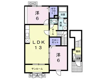 テルヌーラB(2LDK/2階)の間取り写真