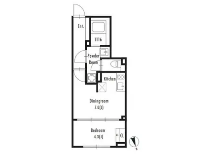 グランパセオ市谷仲之町(1DK/1階)の間取り写真
