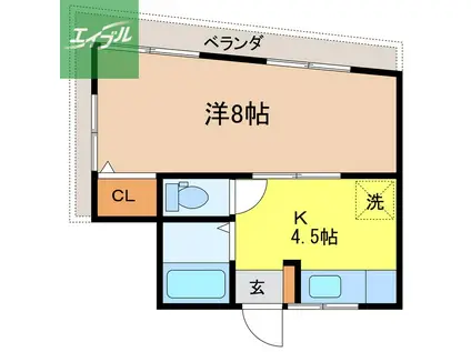 丸山ビル(1DK/3階)の間取り写真