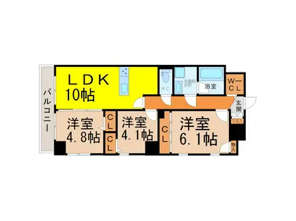 RECO東別院(3LDK/9階)の間取り写真