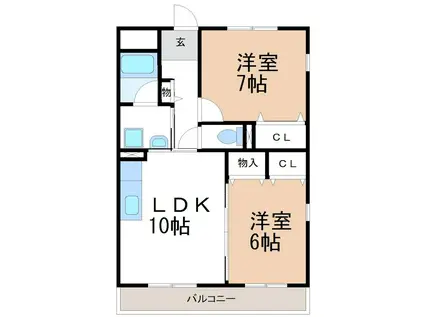 リベルテ杉浦(2LDK/1階)の間取り写真