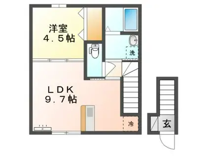 RESUA鍛冶町(1LDK/2階)の間取り写真