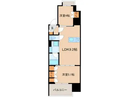 レヴァンテ根岸(2LDK/12階)の間取り写真