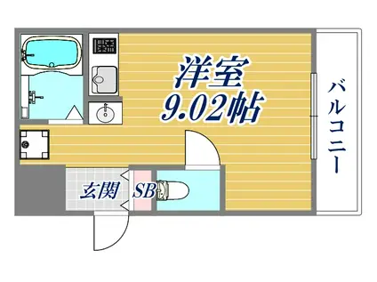キューブ南塚口Ⅱ(1DK/3階)の間取り写真