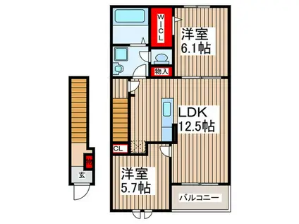 狭山市広瀬1丁目  1LDK(2LDK/2階)の間取り写真