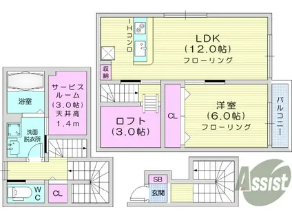 メリファ東仙台Ⅰ(1LDK/2階)の間取り写真