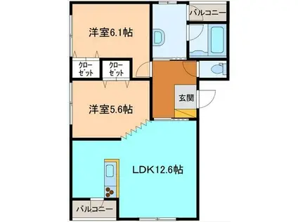 マンデリーノ(2LDK/2階)の間取り写真