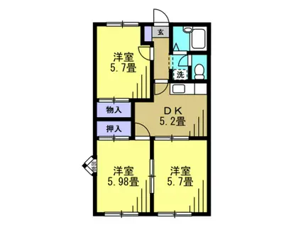 グランハイムAB(3DK/1階)の間取り写真