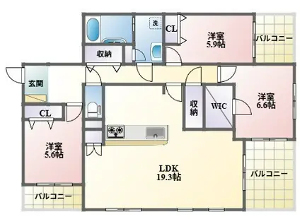 シティーガーデンBONJONO C棟(3LDK/5階)の間取り写真
