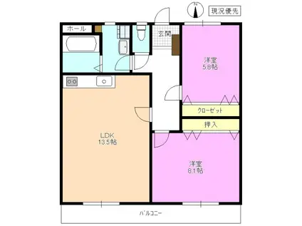 ルミエール・ド・ソレイユ(2LDK/4階)の間取り写真