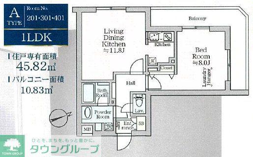 アイルグランデ品川(1LDK/2階)の間取り写真