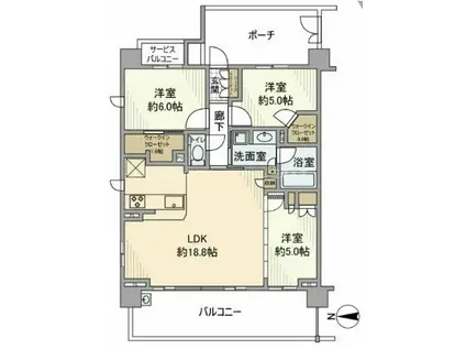 ガーラレジデンス三鷹シャインパークス(3LDK/6階)の間取り写真