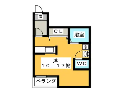 デ・ローサ(ワンルーム/2階)の間取り写真