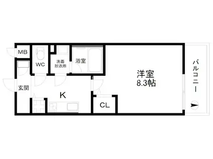 グランパシフィックパインリュクス(1K/8階)の間取り写真