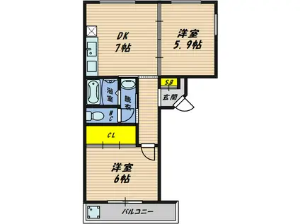 コスモ第二マンション(2DK/3階)の間取り写真