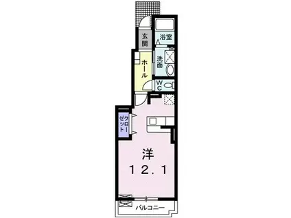 アルエットII-B(ワンルーム/1階)の間取り写真