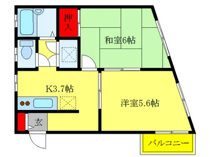 スカイハイム高橋II番館(2K/3階)の間取り写真