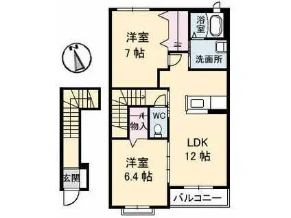 メゾンラグランジュB棟(2LDK/2階)の間取り写真