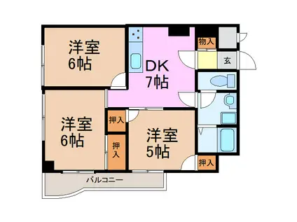 テラスレジデンス鳴海(3DK/6階)の間取り写真