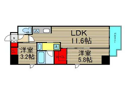 スプランディッド堀江(2LDK/6階)の間取り写真
