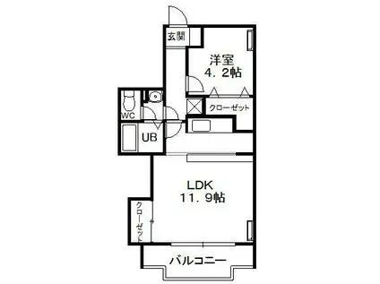 パークレジデンシャルB(1LDK/1階)の間取り写真