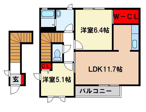 メゾン・ド・カメリアB(2LDK/2階)の間取り写真