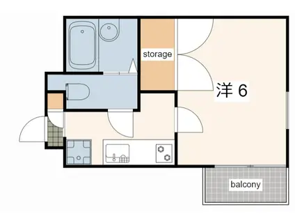 ジュネス城北新町II(1K/2階)の間取り写真