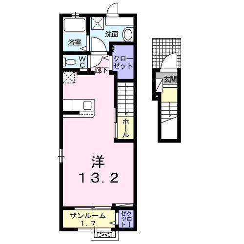 クレアガーデン大高台(ワンルーム/2階)の間取り写真