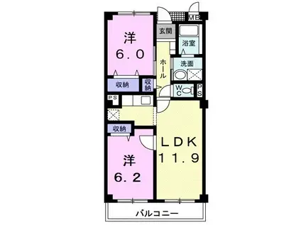 グリーン.アヴェニュー(2LDK/2階)の間取り写真