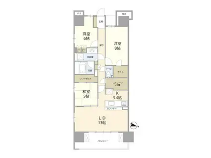 レーベン千葉ニュータウン中央 THE PREMIUM(3SLDK/7階)の間取り写真