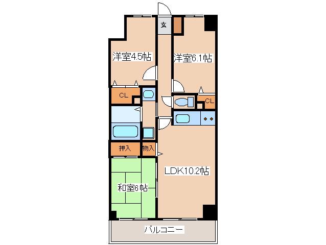 グランドゥール相模(3LDK/3階)の間取り写真