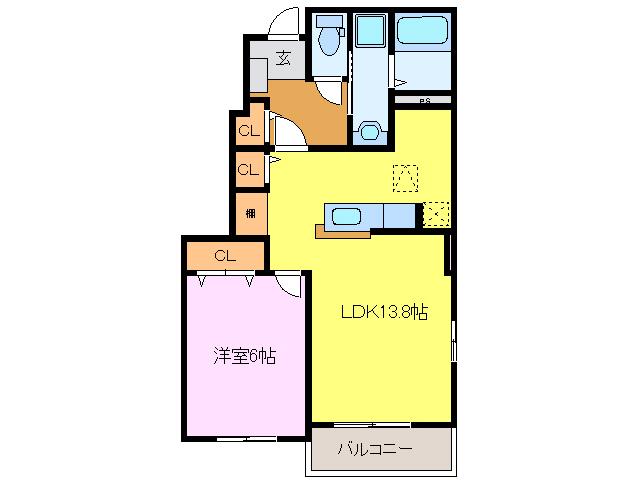 フォーチュネイト ビレッジ A(1LDK/1階)の間取り写真