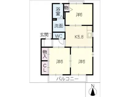 ビューテラス鵜沼A(3K/2階)の間取り写真